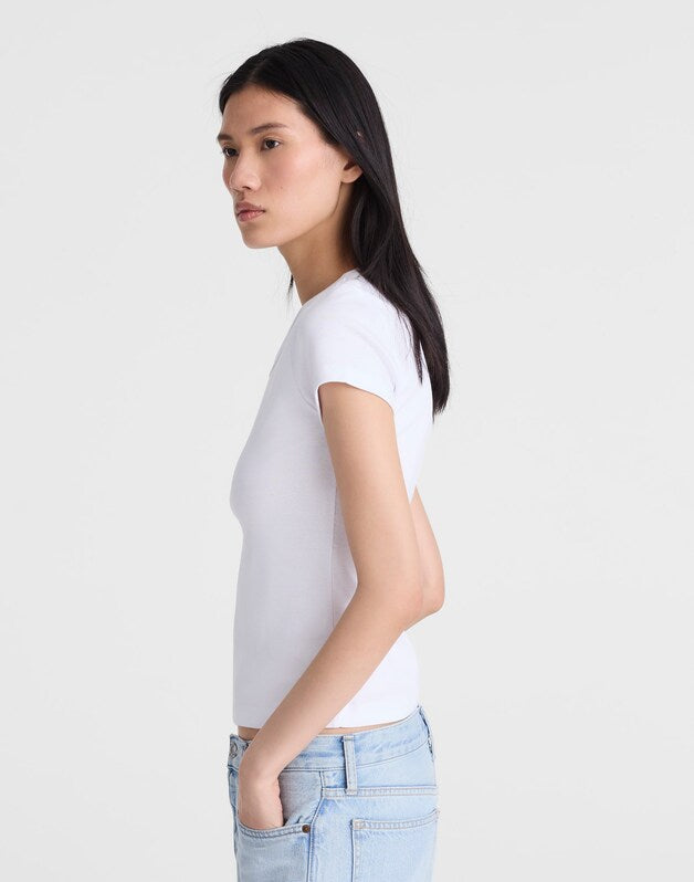 The '90s V-Neck Baby Tee in Compact Cotton WHITE