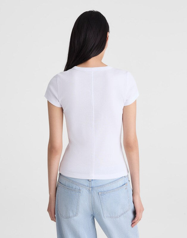The '90s V-Neck Baby Tee in Compact Cotton WHITE