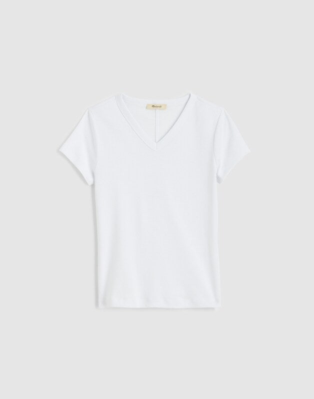 The '90s V-Neck Baby Tee in Compact Cotton WHITE
