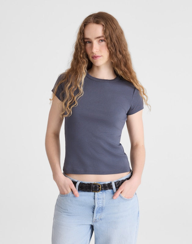 The '90s Crewneck Tee in Compact Cotton HEIRLOOM BLUE