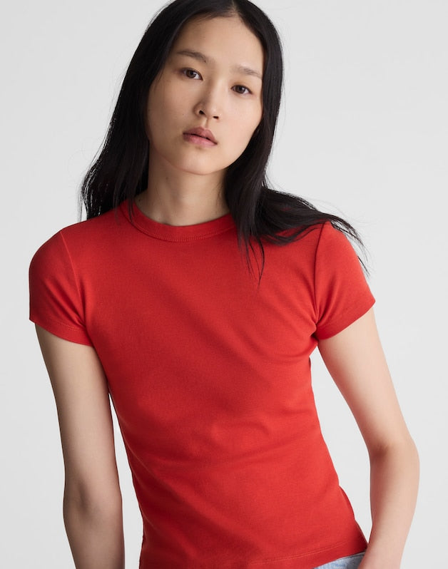 The '90s Crewneck Tee in Compact Cotton WILD POPPY
