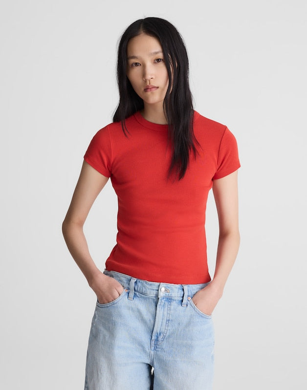 The '90s Crewneck Tee in Compact Cotton WILD POPPY