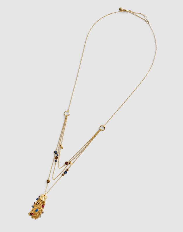 Semiprecious Tassel Pendant Layered Necklace ANTIQUE GOLD