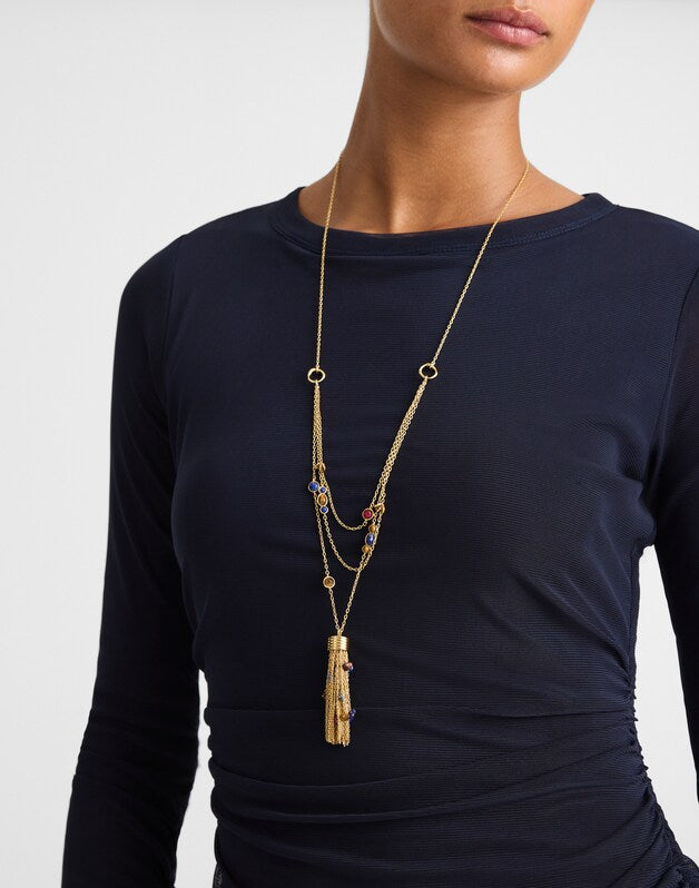 Semiprecious Tassel Pendant Layered Necklace ANTIQUE GOLD