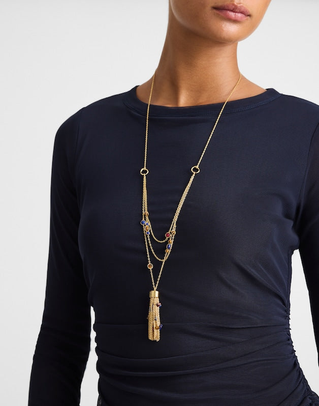 Semiprecious Tassel Pendant Layered Necklace ANTIQUE GOLD