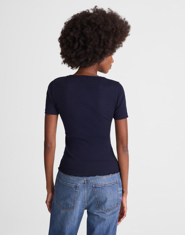 Lace-Trim V-Neck Top MIDNIGHT NAVY