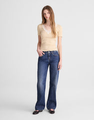 Lace-Trim V-Neck Top PALE MARZIPAN