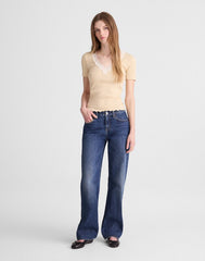 Lace-Trim V-Neck Top PALE MARZIPAN