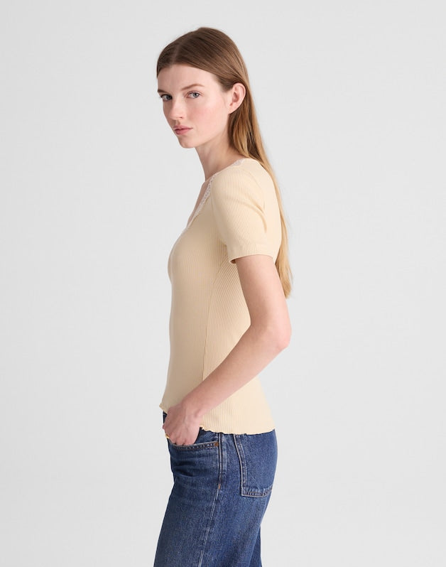 Lace-Trim V-Neck Top PALE MARZIPAN