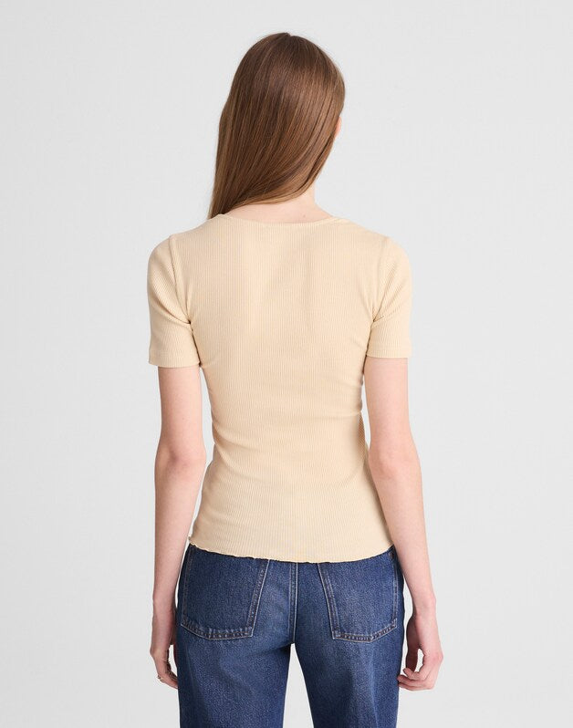 Lace-Trim V-Neck Top PALE MARZIPAN