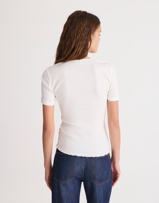 Lace-Trim V-Neck Top WINTER WHITE