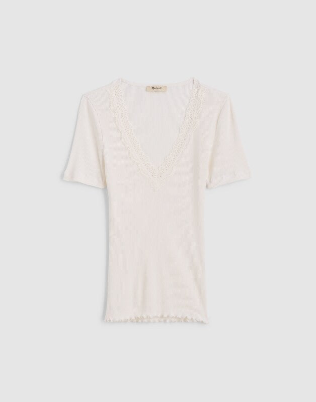 Lace-Trim V-Neck Top WINTER WHITE