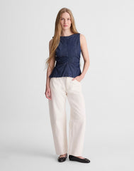 Denim Ruched Boatneck Shell Top LIGHT RINSE