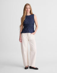 Denim Ruched Boatneck Shell Top LIGHT RINSE