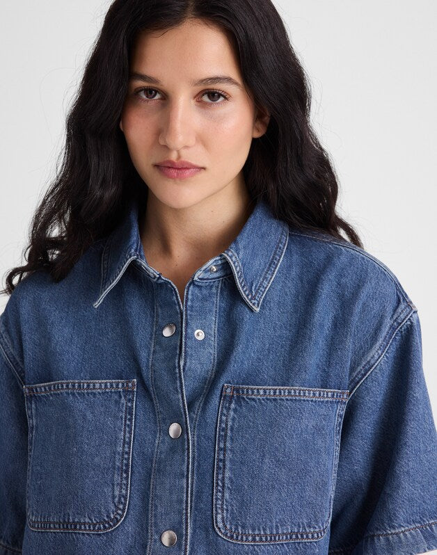 Airy Denim Boxy-Crop Shirt PICKETT WASH