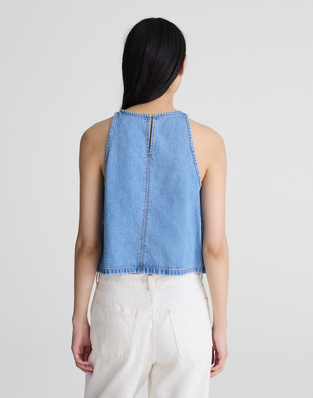 Airy Denim Halter Shell Top CLEAN SOFT SKY