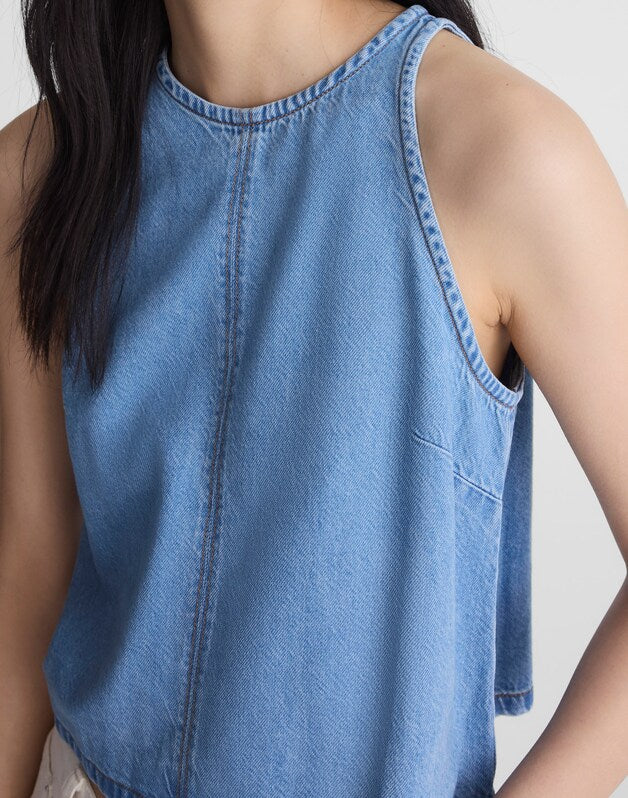 Airy Denim Halter Shell Top CLEAN SOFT SKY