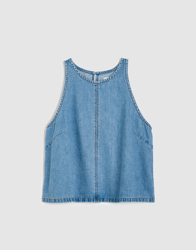 Airy Denim Halter Shell Top CLEAN SOFT SKY