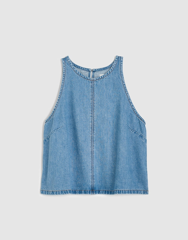 Airy Denim Halter Shell Top CLEAN SOFT SKY