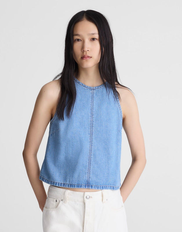 Airy Denim Halter Shell Top CLEAN SOFT SKY