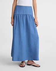 Drop-Waist Maxi Skirt in Cotton-Linen Denim IRVING WASH