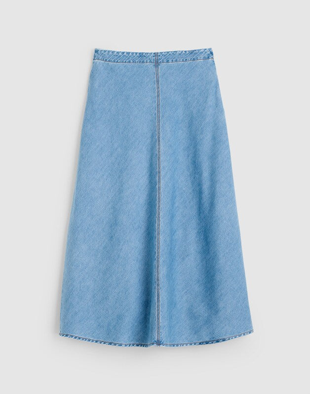 Airy Denim Slip Midi Skirt CLEAN SOFT SKY