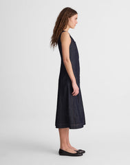 Airy Denim Squareneck Button-Front Midi Dress RINSE WASH