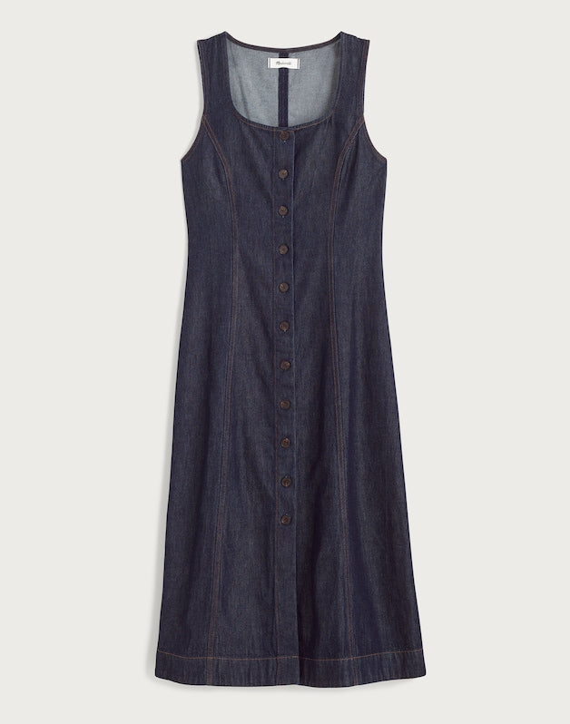 Airy Denim Squareneck Button-Front Midi Dress RINSE WASH