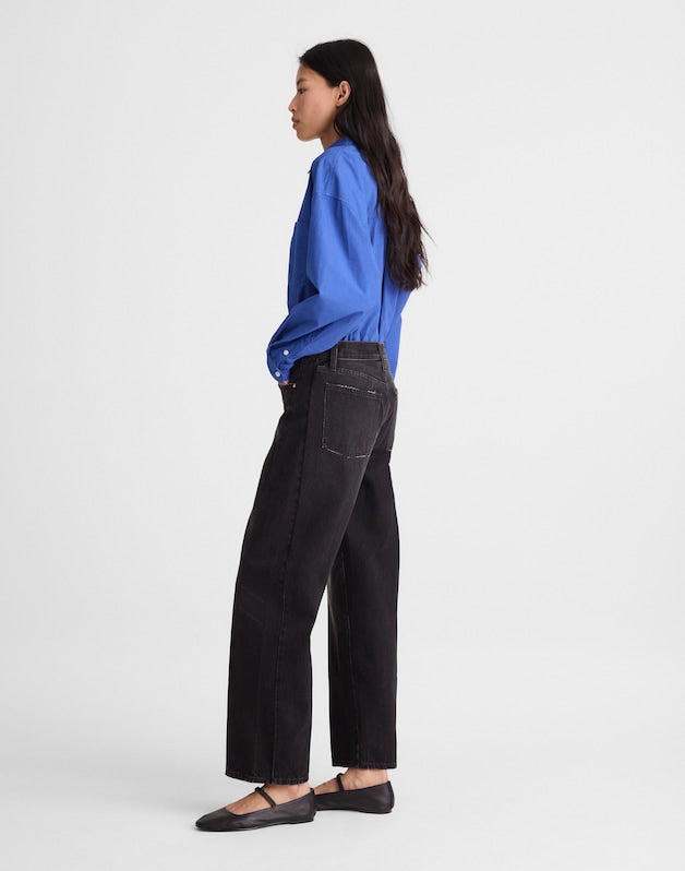 Pieced Barrel-Leg Jeans ASHEN BLACK WASH