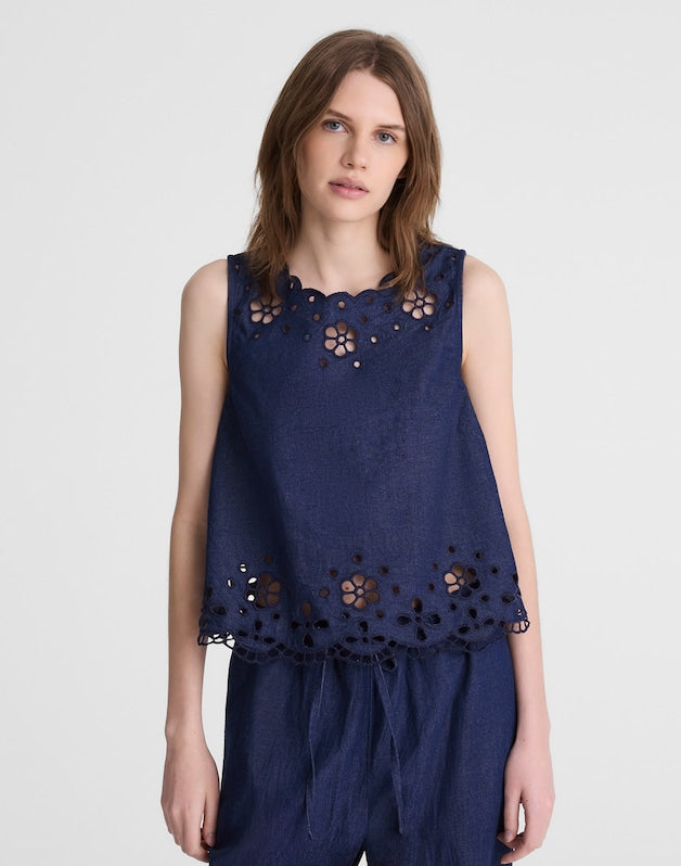 Denim Embroidered Shell Top MARFIELD WASH