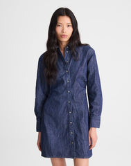 Denim Ruched Mini Shirtdress in Light Rinse Wash LIGHT RINSE
