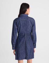 Denim Ruched Mini Shirtdress in Light Rinse Wash LIGHT RINSE
