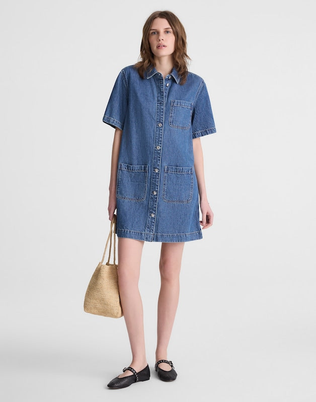 Airy Denim Boxy Mini Shirtdress PICKETT WASH