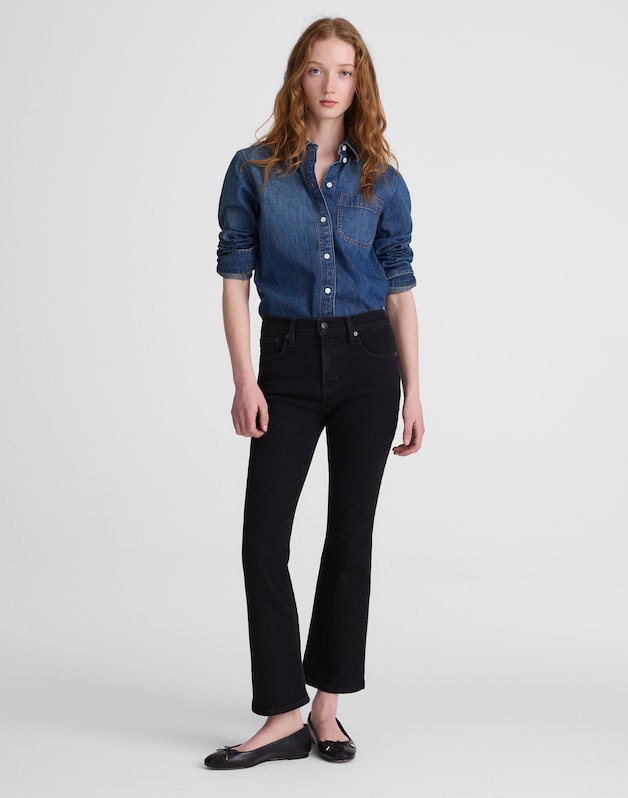 The Flare Crop Jean in Super Stretch Denim BLACK FROST