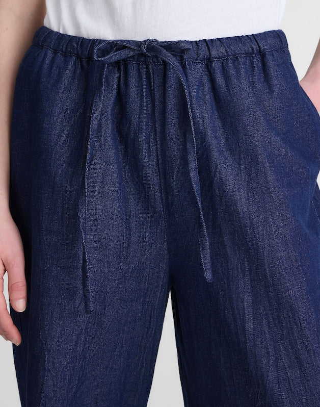 Denim Embroidered-Hem Pull-On Pants MARFIELD WASH