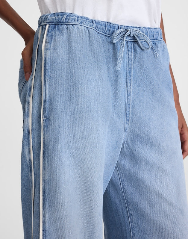 Pull-On Track Pants in Airy Denim FADED HORIZON WASH