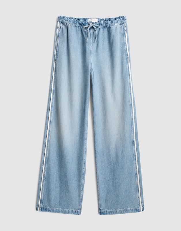 Pull-On Track Pants in Airy Denim FADED HORIZON WASH