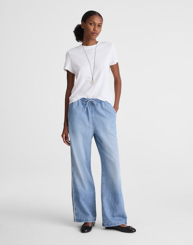Pull-On Track Pants in Airy Denim FADED HORIZON WASH