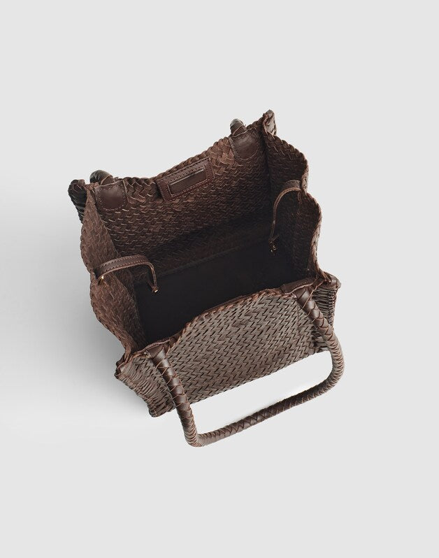 The Lexington Small Tote in Woven Leather COFFEE BEAN