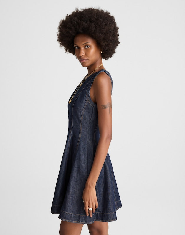 Airy Denim Circle Mini Dress in Rinse Wash RINSE WASH