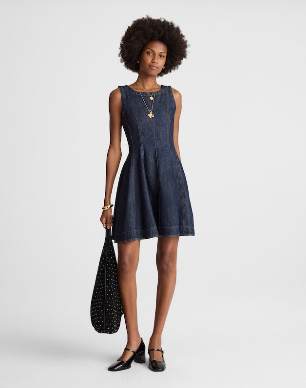Airy Denim Circle Mini Dress in Rinse Wash RINSE WASH