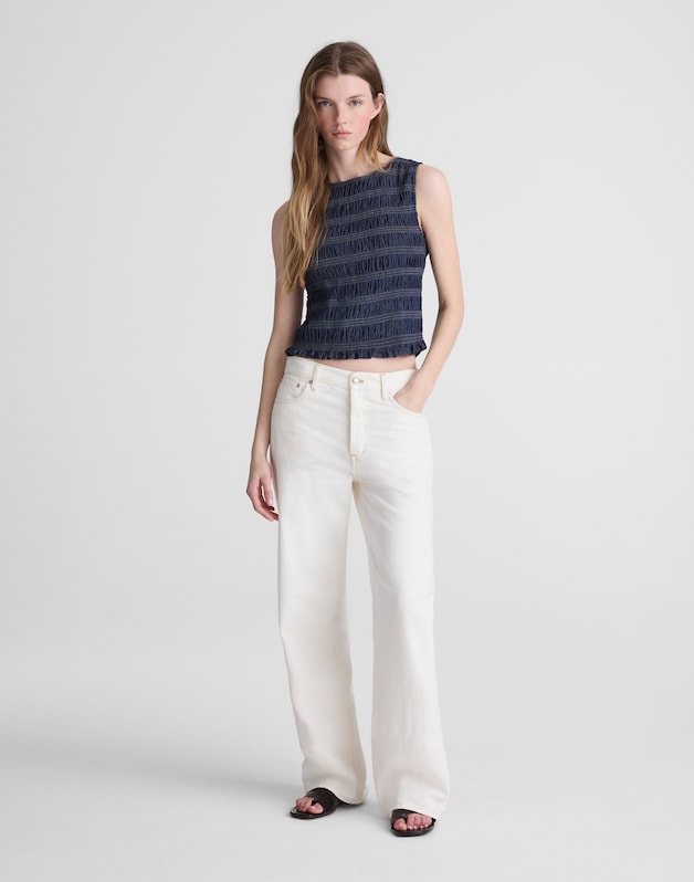 Denim Smocked Boatneck Tank CARRIGAN WASH