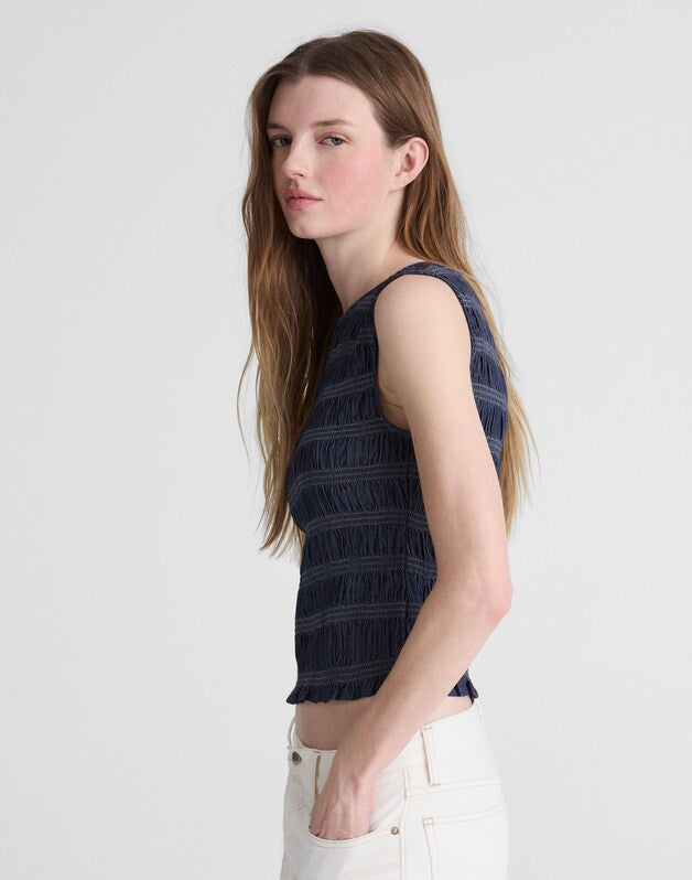 Denim Smocked Boatneck Tank CARRIGAN WASH