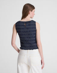 Denim Smocked Boatneck Tank CARRIGAN WASH