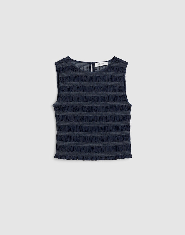 Denim Smocked Boatneck Tank CARRIGAN WASH