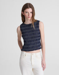 Denim Smocked Boatneck Tank CARRIGAN WASH