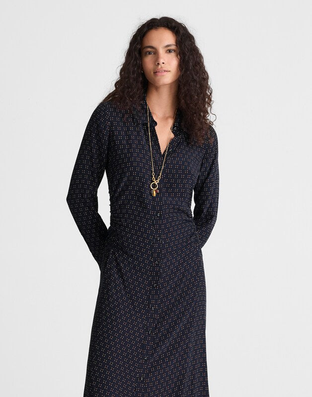 Ruched Midi Shirtdress NAVY FOULARD