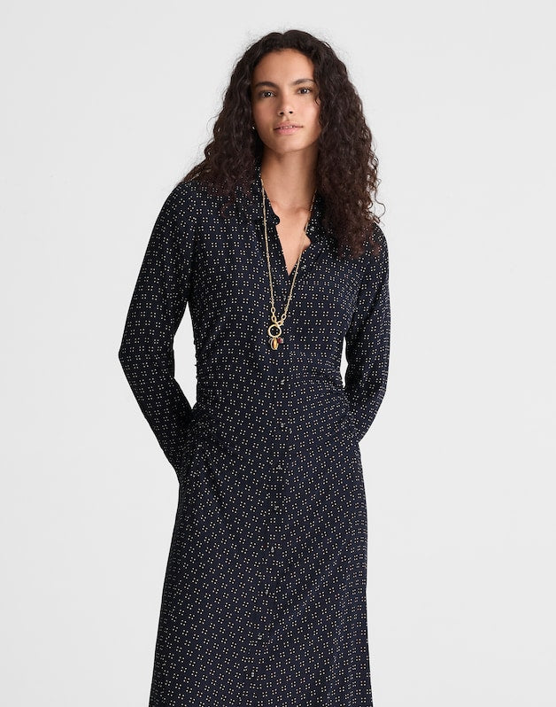 Ruched Midi Shirtdress NAVY FOULARD