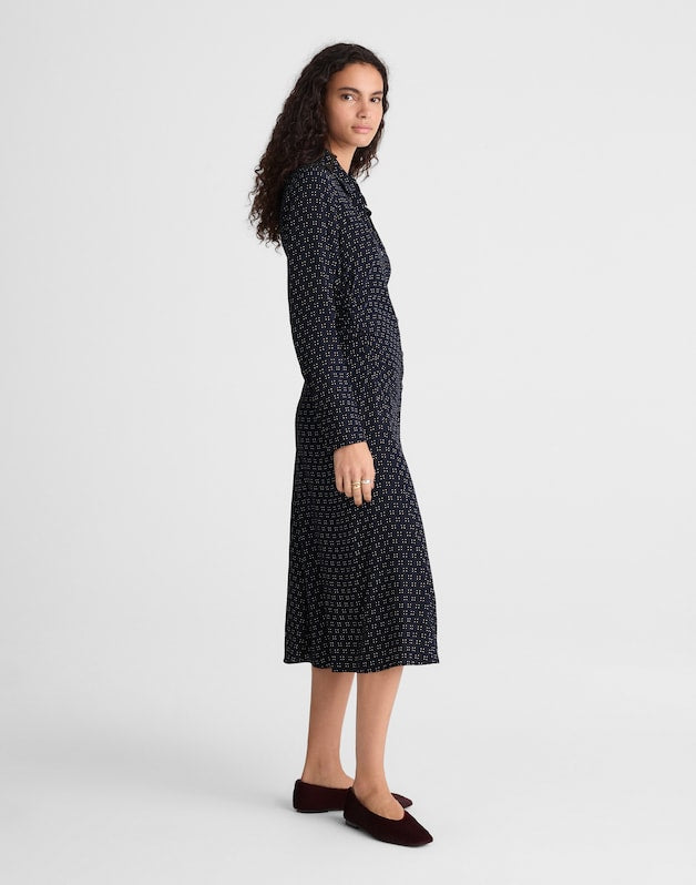 Ruched Midi Shirtdress NAVY FOULARD
