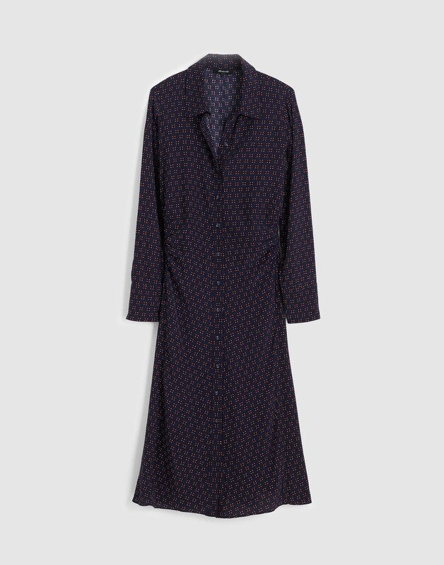 Ruched Midi Shirtdress NAVY FOULARD